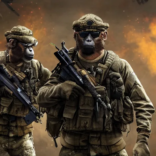 Image similar to monkey navy seals, call of duty, fully armed, 4 k, photorealistic, detailed