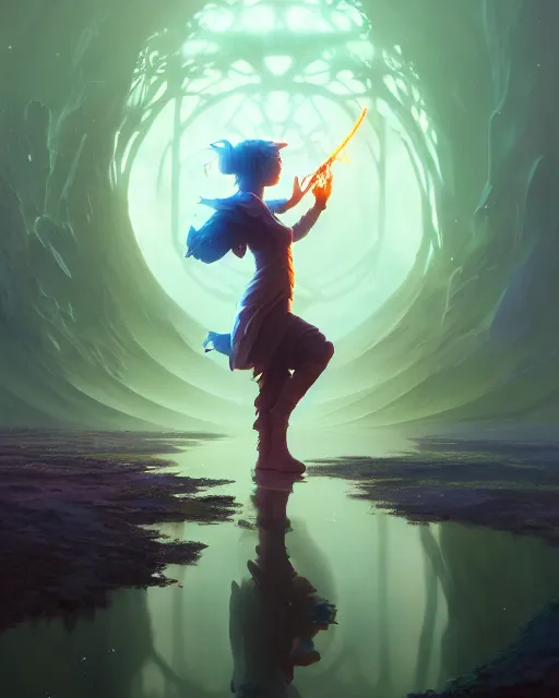 Image similar to highly detailed vfx portrait of a mage casting a earth spell, unreal engine, greg rutkowski, loish, rhads, beeple, makoto shinkai and lois van baarle, ilya kuvshinov, rossdraws, tom bagshaw, alphonse mucha, global illumination, detailed and intricate environment