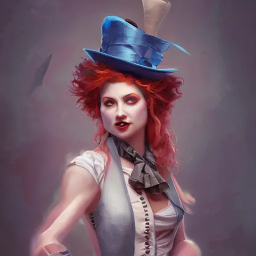 Image similar to realistic, full body portrait, scantily dressed female mad hatter, by Jordan Grimmer and greg rutkowski, crisp lines and color,