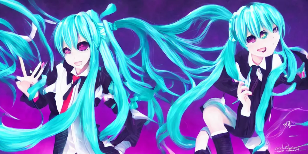 Image similar to hatsune miku preforming on stage , digital art, art station, trending on art station, anime, colorful art