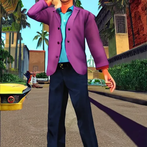Image similar to tommy vercetti in hogwarts, in style of gta vice city