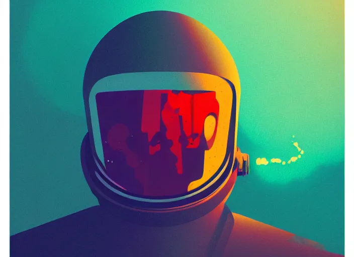 Image similar to portrait of a zombie astronaut, colorful, modern art deco, mads berg, karolis strautniekas, christopher balaskas, stippled light, fog, moody, fine texture, editorial illustration, dramatic lighting, dynamic composition, detailed, matte print, dynamic perspective, muted color