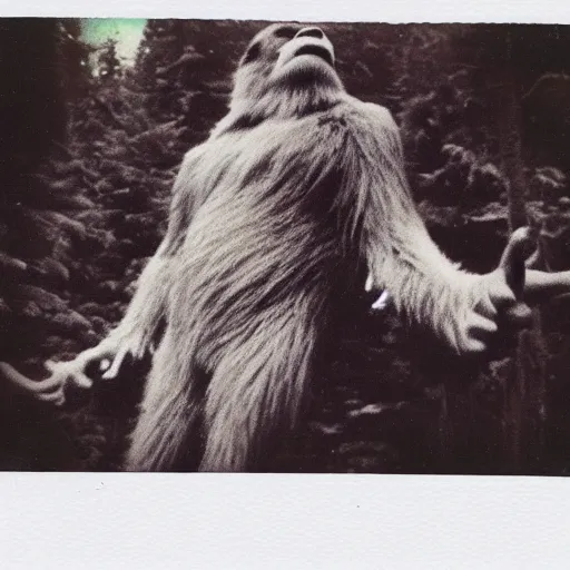 Prompt: Polaroid photo of Bigfoot