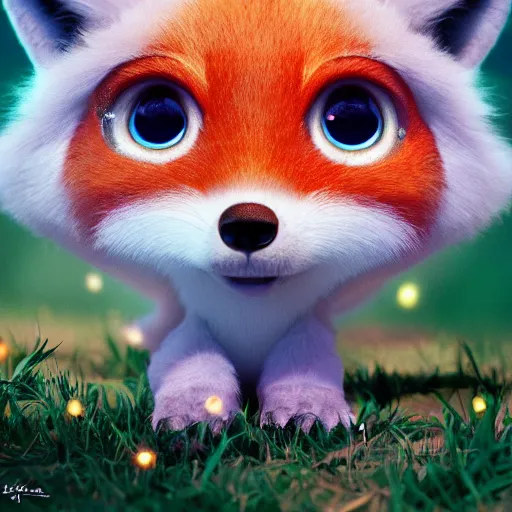 Image similar to baby gem fox, fox, big eyes, crystalized scales, white fur with gems, pastel colours, shiny glitter / crystals, pixar animation style, detailed, soft light, octane render, 4 k,