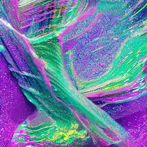 Image similar to glitter and painting mixing underwater turbulence, macro-photography, slow-motion capture