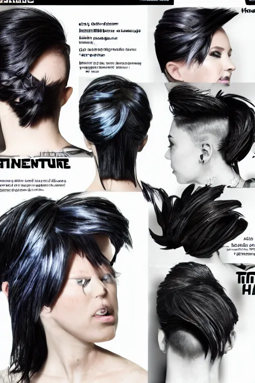 Image similar to futuristic cyberpunk hair styles magazine page
