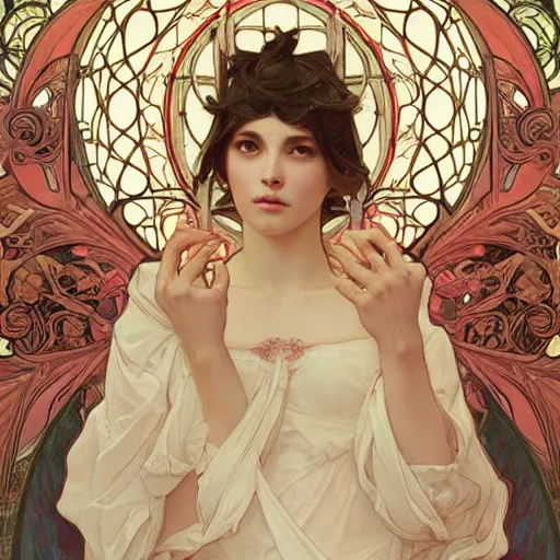 Image similar to a beautiful painting of a beautiful angel by ross tran!! and alphonse mucha and greg rutkowski! and gustav dore! and artgerm!!, in style of digital art illustration. symmetry. highly detailed face. fantasy, smooth, hyper detailed, sharp focus, soft light. trending on artstation. 4 k
