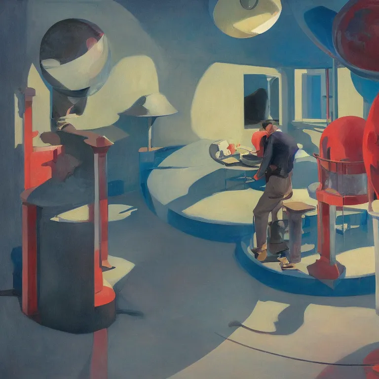 Prompt: round metaballs belting together and dripping on the floor, painted by Edward Hopper, painted by James Gilleard, surrealism, airbrush