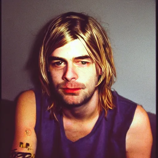 Image similar to this is me as kurt cobain, a photograph from 1 9 9 0 taken at sunset plaza, hollywood, on halloween