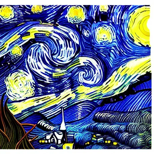 Image similar to a starry night in the style of deVinchi