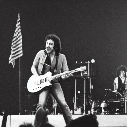 Image similar to 3 5 mm macro photograph of bruce springsteen performing on stage with the grateful dead in 1 9 7 7