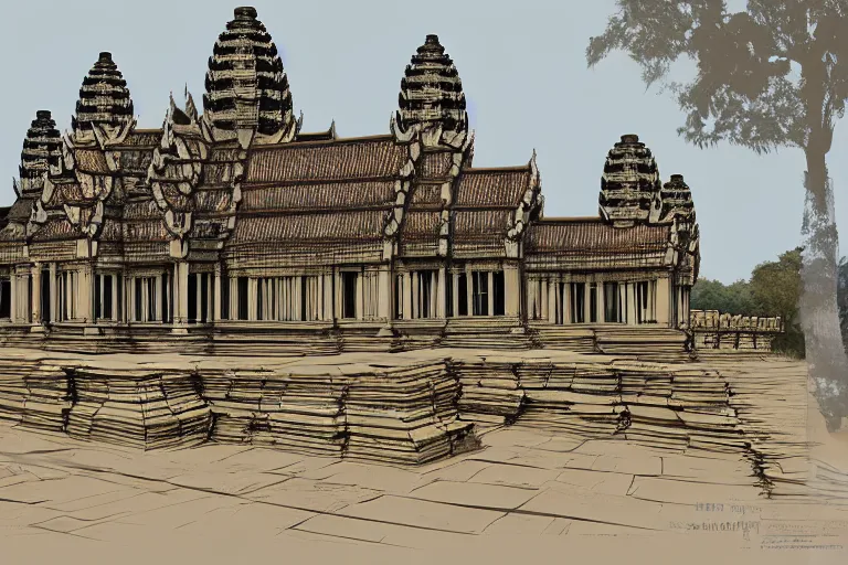 Image similar to Angkor Wat as a modern government building, digital painting, concept art by Jason Chan, artstation