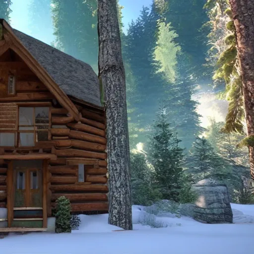 Image similar to a cabin in the woods unreal engine