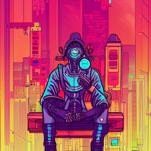 Prompt: a cyberpunk meditator by sakiyama, illustration, masterpiece