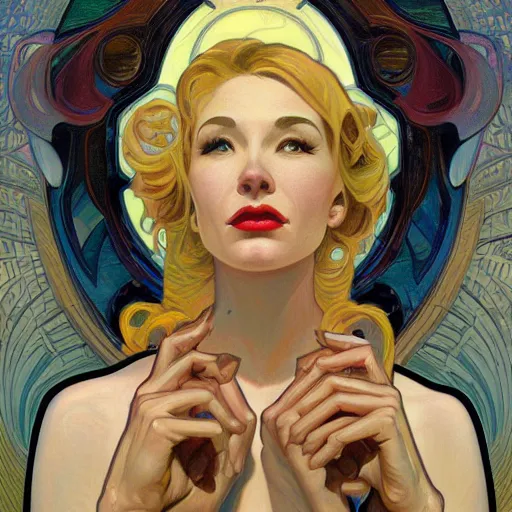 Prompt: a streamline moderne painting in the style of donato giancola, and in the style of jason chan, and in the style of alphonse mucha. symmetry, smooth, sharp focus, semi - realism, intricate detail.