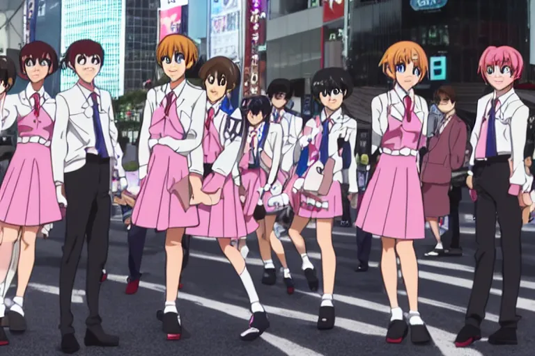 Image similar to ouran highschool host club at shibuya crossing, red weapon 8 k s 3 5, cooke anamorphic / i lenses, highly detailed, cinematic lighting