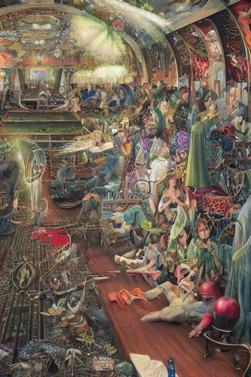 Prompt: an airbrush painting of an elaborate hidden object scene in a run - down bowling alley by destiny womack, gregoire boonzaier, harrison fisher, richard dadd