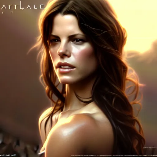 Image similar to beautiful digital painting of young kate beckinsale background with high detail, 8 k, stunning detail, photo by artgerm, greg rutkowski and alphonse mucha, unreal engine 5, 4 k uhd