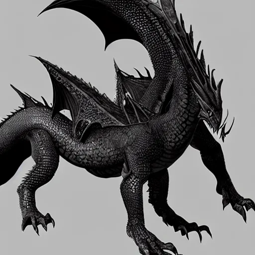 Image similar to western black dragon, realistic, highly detailed, concept art, full body