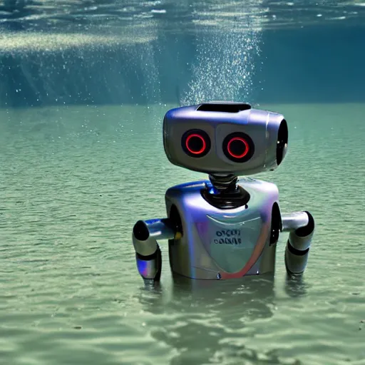 Prompt: extremely detailed photo of a robot swimming in the water, accurate