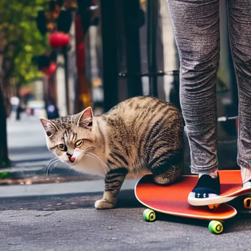 Image similar to cat riding a skateboard in the city