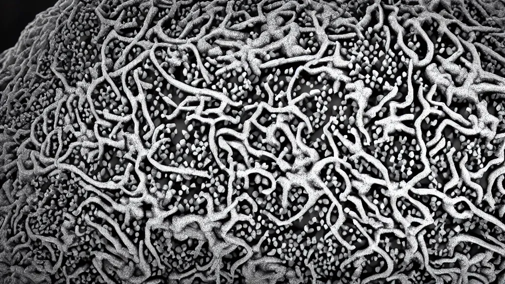 Image similar to beautiful 3 d closeup photo of deadly virus infecting a cell, seen through an electron microscope, detailed, high contrast, magazine scientific illustration, 8 k, octane render