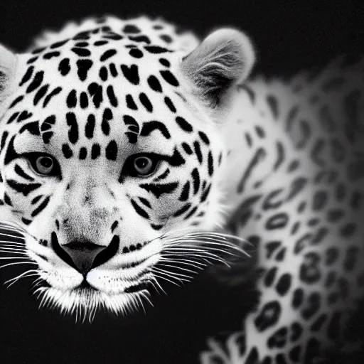 Prompt: a Nobel white leopard, trending wallpaper, black background, hyper realistic