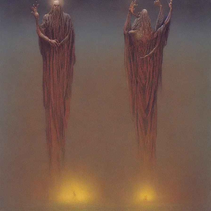 Prompt: false prophet by zdzislaw beksinski, color