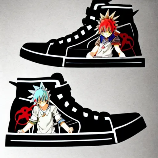 Image similar to fantasy anime jrpg sneaker design designed by studio ghibli, chrono trigger guilty gear style, aztec mayan street fashion native punk sneaker design, hip hop sneaker design with subtle mayan patterns, gapmoe yandere grimdark, trending on pixiv fanbox, painted by greg rutkowski makoto shinkai takashi takeuchi studio ghibli, akihiko yoshida