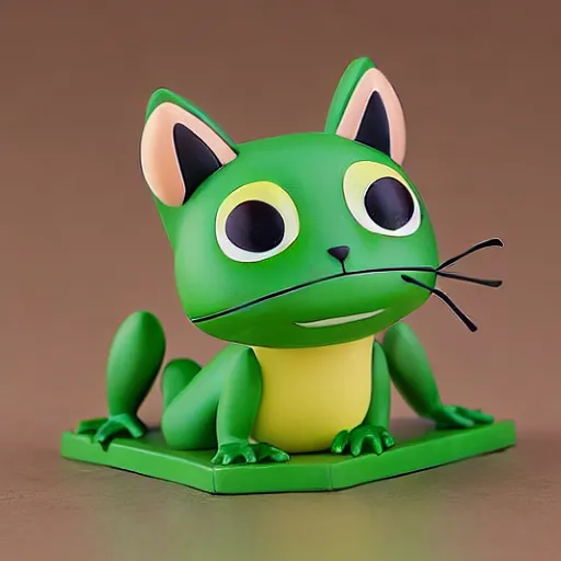 Image similar to nendoroid of cat as a frog, product photo