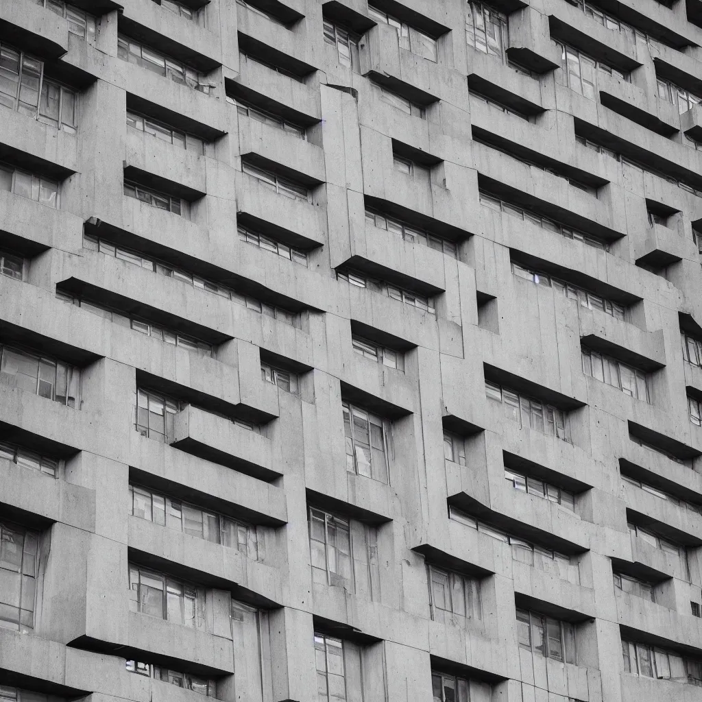 Image similar to photograph of a geometric concrete mid-century brutalist building on Instagram