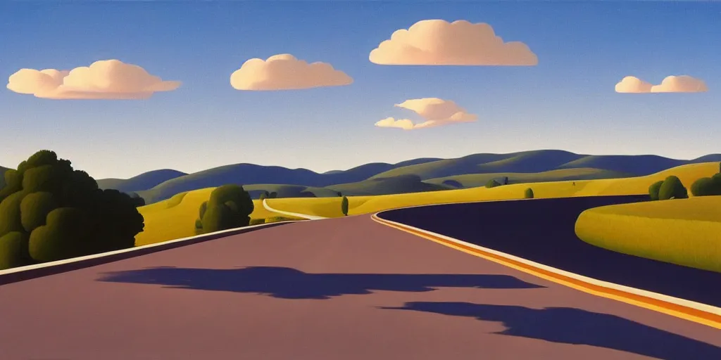 Image similar to the highway, blue sky, summer evening, kenton nelson