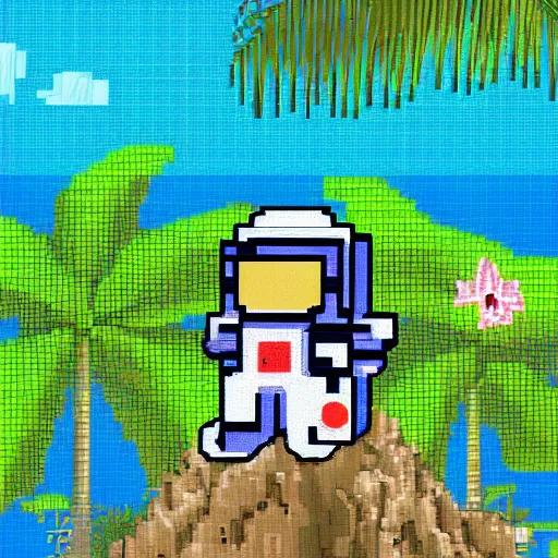 Prompt: astronaut relaxing on a tropical island, pixel art, highly detailed, intricate