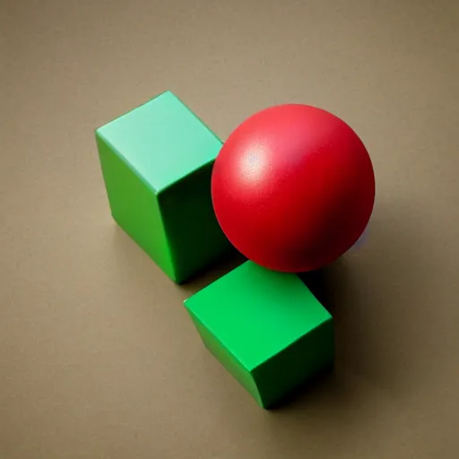 Image similar to a photo showing a red ball and a green cube