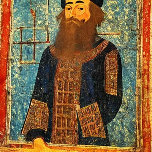 Prompt: 1 5 th century painting depicting nasrettin hoca, located in hajibektash complex