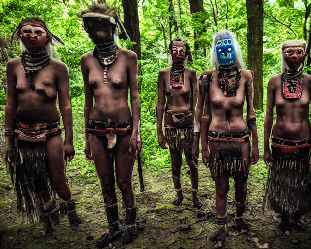 Prompt: a tribe of isolated cyborgs photographed by national geographic