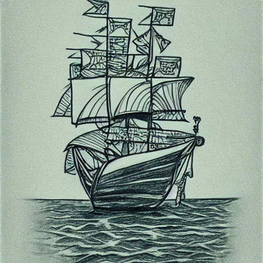 Prompt: realism tattoo design sketch of a pirate ship