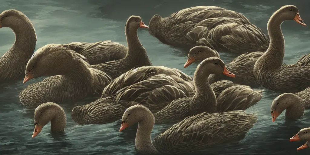 Image similar to hydra with angry geese as its heads, artstation