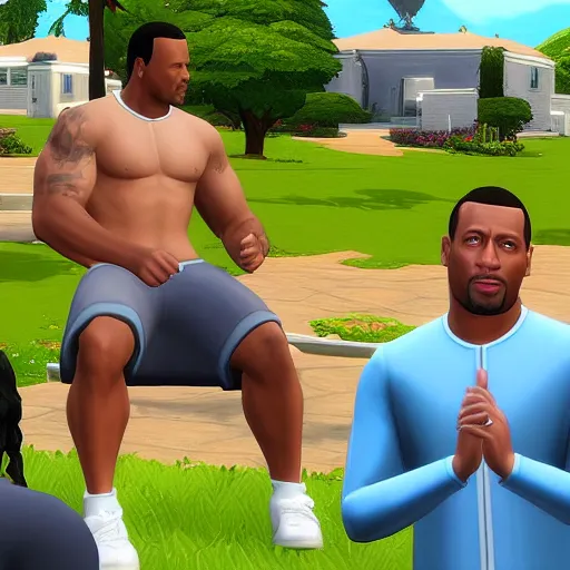 Prompt: Dwayne “The Rock” Johnson in Sims 4