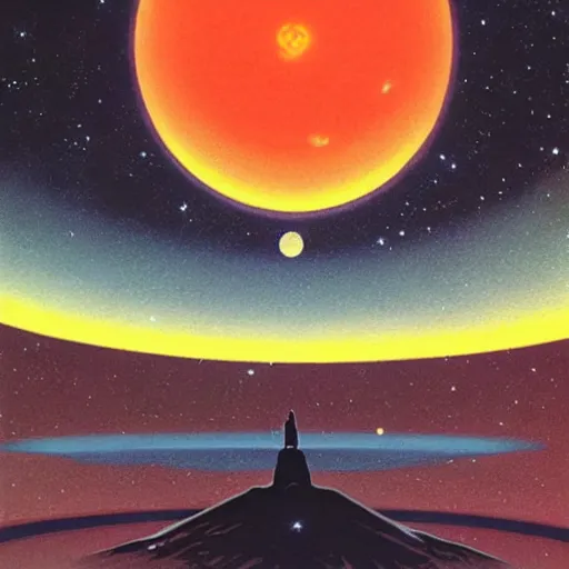 Prompt: a beautiful painting of a large alien shrine shrouded by mystic nebula magic in an asteroid field by hiroshi nagai and vincent di fate