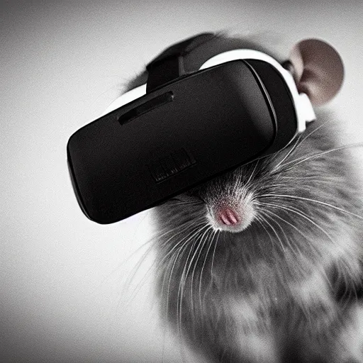 Image similar to a grainy 35mm photo of a mouse wearing VR