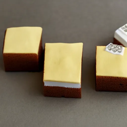 Prompt: minecraft diamond block made out of cake, professional food photography, sunlight,