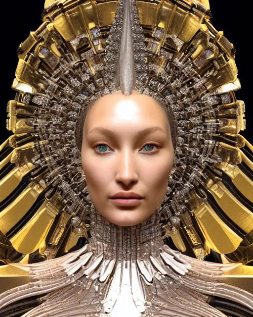 Image similar to a highly detailed metahuman 4 k close up render of an alien goddess bella hadid monument in iris van herpen armor schiaparelli in diamonds crystals swarovski and jewelry iridescent in style of alphonse mucha gustav klimt trending on artstation made in unreal engine 4