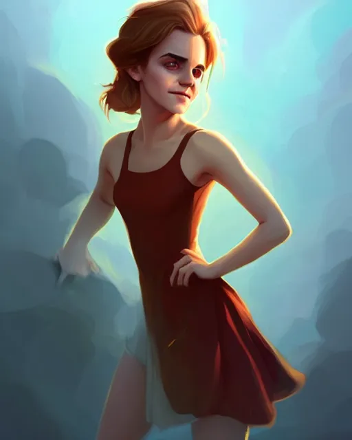 Image similar to a portrait of a beautiful full body Emma Watson smiling, pretty gold and red dress, art by lois van baarle and loish and ross tran and rossdraws and sam yang and samdoesarts and artgerm, digital art, highly detailed, intricate, sharp focus, Trending on Artstation HQ, deviantart, unreal engine 5, 4K UHD image