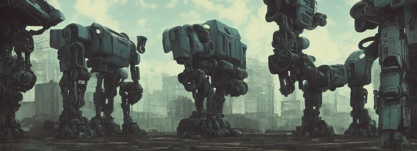 Image similar to an abandonded courtyard, giant robot mech, sci - fi, digital art by beeple h - 9 0 0