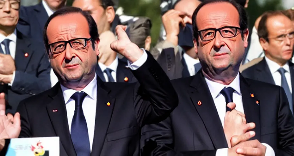 Image similar to François hollande is a super saiyan, by Gainax Co,