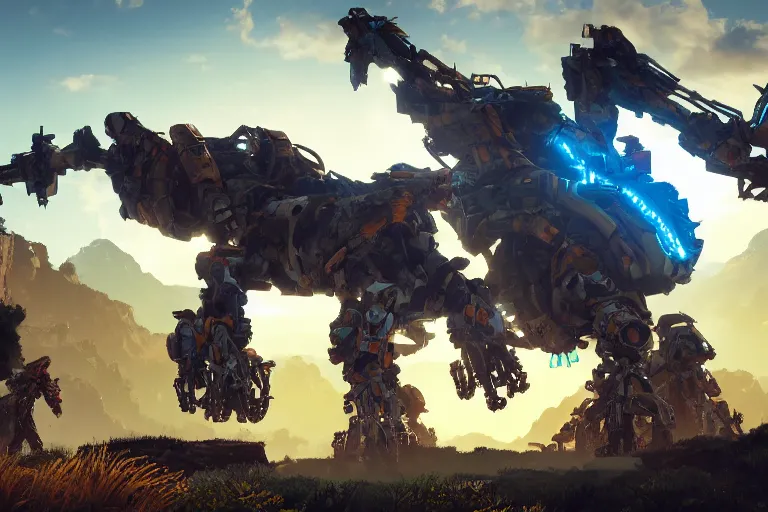 Image similar to shell - walker machine mecha animal beast robot of horizon forbidden west horizon zero dawn bioluminiscence global illumination ray tracing hdr fanart arstation by sung choi and eric pfeiffer and gabriel garza and casper konefal