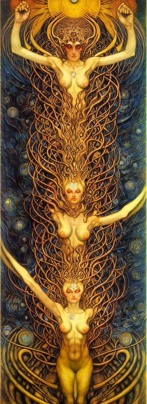 Image similar to Divine Chaos Engine by Karol Bak, Jean Delville, William Blake, Gustav Klimt, and Vincent Van Gogh, symbolist, visionary