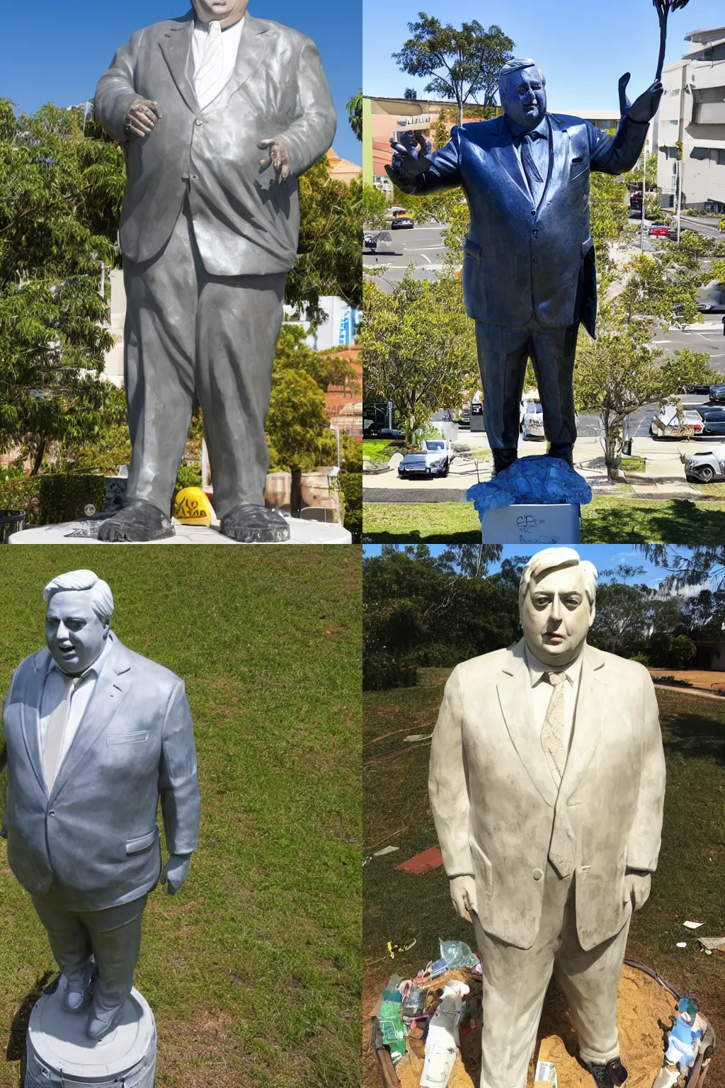 Prompt: A statue of Clive Palmer made of rubbish, highly detailed, 4k, photograph