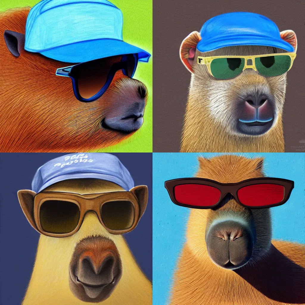 Prompt: Capybara with Sunglasses And A Blue Cap, Photorealistic